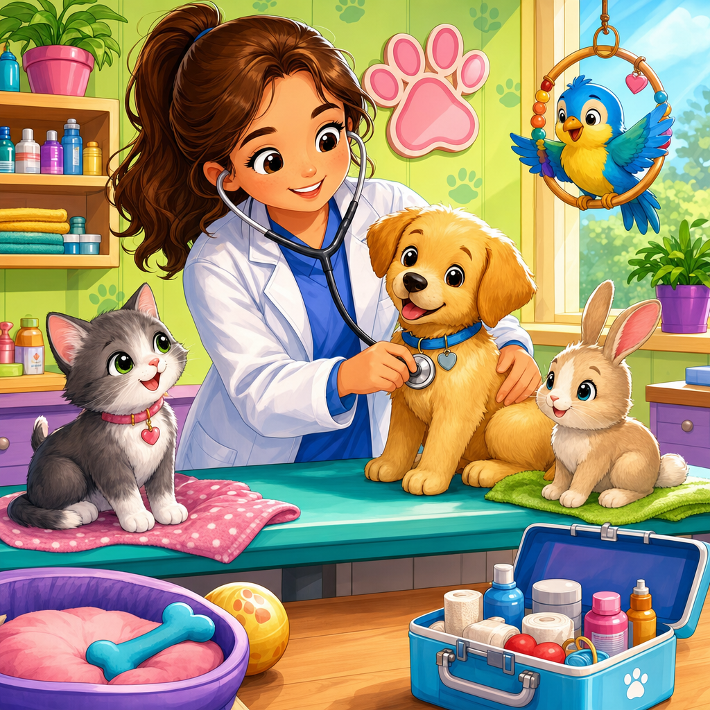 Quebra-cabeça de Veterinária para Crianças de 2 a 8 Anos (4, 9 e 16 Peças)